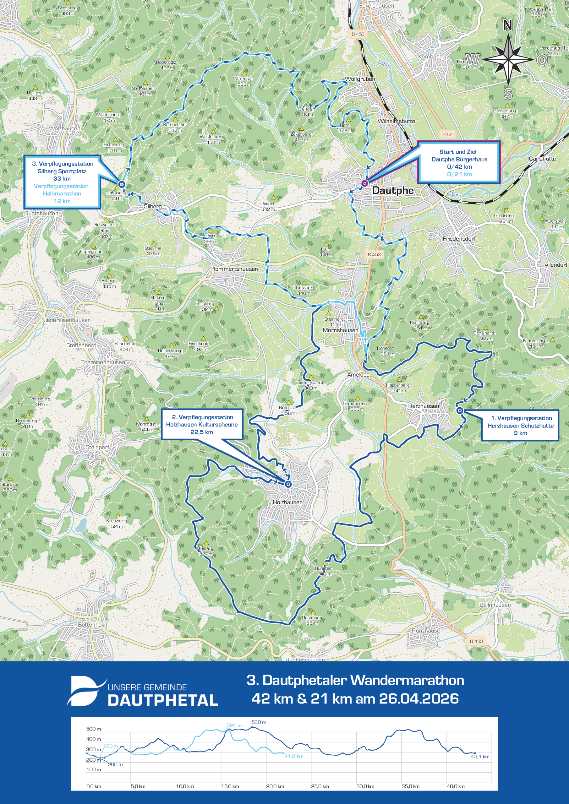 Dautphetal Marathon 2026 Streckenverlauf & Höhenprofil